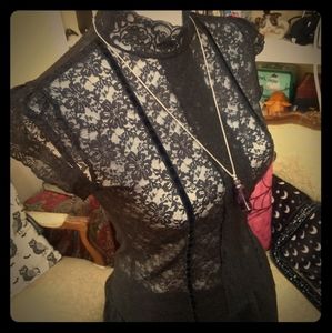 Gothic Lace High Collar Top Blouse